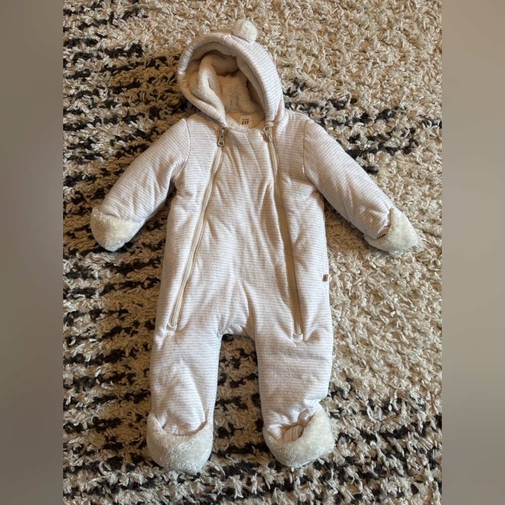 Baby Gap Cozy Cream Hooded Baby One Piece